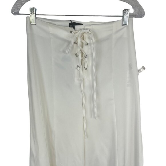 Pretty Little Thing Wide Leg Silky Pants Womens Size 6 Cream Front Tie New - Picture 3 of 11